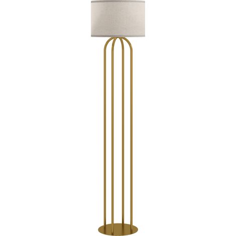 Lampadaire de salon sur pied, lampe à poser avec abat-jour en lin et interrupteur au pied, Ø 38 x 161 cm, couleur dorée et beige (1/5)