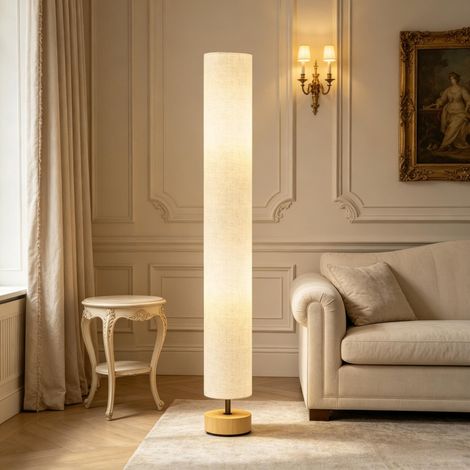 Lampada da terra FloraGrace 120 cm in legno e lino grigio, 2 luci (1/5)