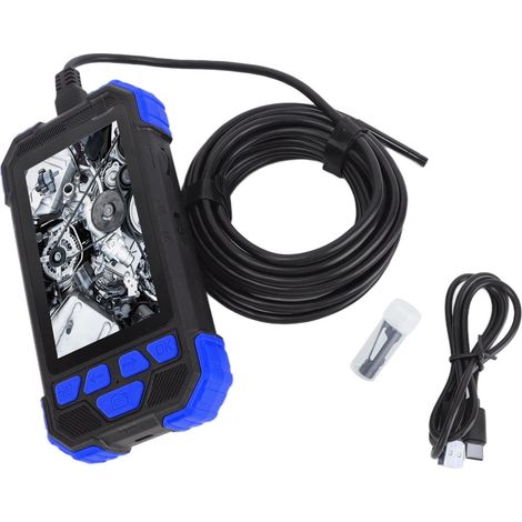 Endoscope à double objectif de 7,9 mm, écran IPS 1080P de 4,3 pouces, caméra étanche IP67, câble de 5 mètres, chargement USB, bleu. (1/5)