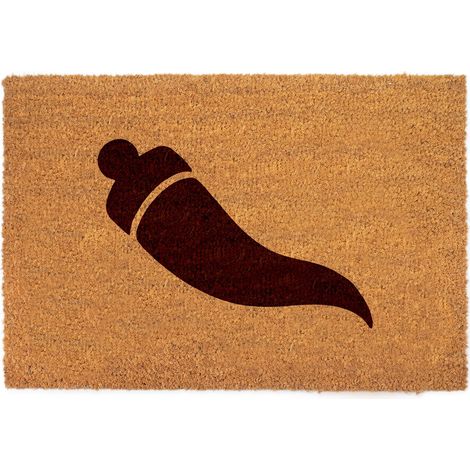 Lupia - Zerbino in fibra di cocco Naturale stampato 40x60 CORNETTO PORTAFORTUNA Curniciello Napoli