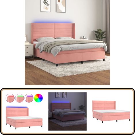 Boxspringbett mit Matratze & LED Rosa 180x200 cm Samt - Boxspringbett - Doppelbett - Samtbett - Rosa Bett - LED Beleuchtung