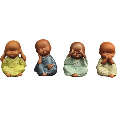 Petites Figurines Festival de Moine Zen Lot de 4 en Céramique Base Plate, Décoration Artisanale Plusieurs Styles pour Bureau et Collection d'art (1/5)