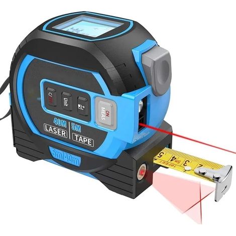 Mètre ruban laser infrarouge tout-en-un, mètre ruban numérique avec laser, télémètre laser avec affichage LED, outil de mesure laser (bleu)