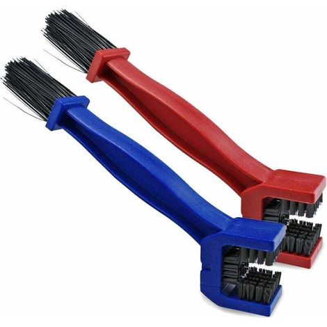 2 pièces Brosse Chaine Moto, vélo de Montagne et Brosse de Nettoyage pour chaîne de vélo pour Engrenages, chaînes et Autres Composants de vélo (Rouge, Bleu) (1/5)