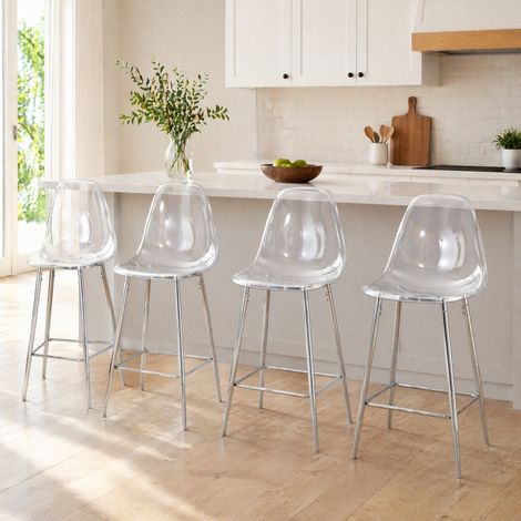 Tabourets de bar transparents x4 43x50,8x101,6 cm en plastique et métal, style moderne FloraGrace (1/5)
