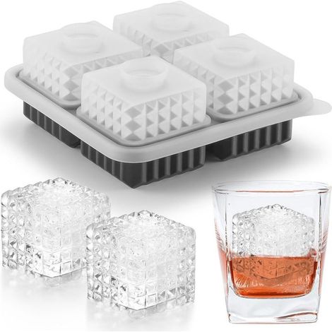 3D-Eiswürfelform, große quadratische Silikonform mit originellen Formen für Cocktails, Bourbon, Brandy, Whiskey, Schwarzkümmel (1/4)