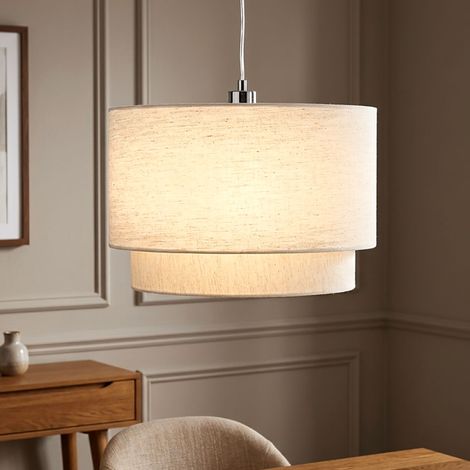 LED Hängeleuchte Pendelleuchte Esszimmerlampe Höhenverstellbar Beige Metall D 40 cm (1/5)