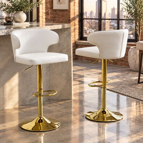 Lot de 2 tabourets de bar blancs avec dossier, réglables en hauteur et pivotants à 360° (1/5)
