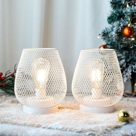 Set mit 2 LED-Metallkäfiglaternen, batteriebetrieben, kabellose Dekorationsleuchten mit großen LEDs für Hochzeiten, Partys, Terrassenveranstaltungen, Innen- und Außenbereich (Weiß)