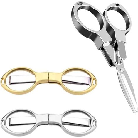 Set mit 2 klappbaren Edelstahlscheren – Mini-Brillenschere – Kompakte und sichere Reiseschere mit Schlüsselring für Zuhause, Schule und Büro