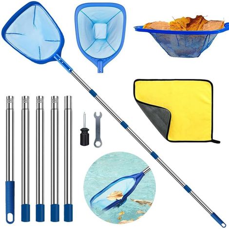 Epuisette de Fond Piscine Avec Manche Telescopique 220cm, Epuisette de Surface Piscine, Kit de Nettoyage Pour Piscine, Kit nettoyage Piscine avec Manche, Nettoyage Piscine Pour Piscines, Étang