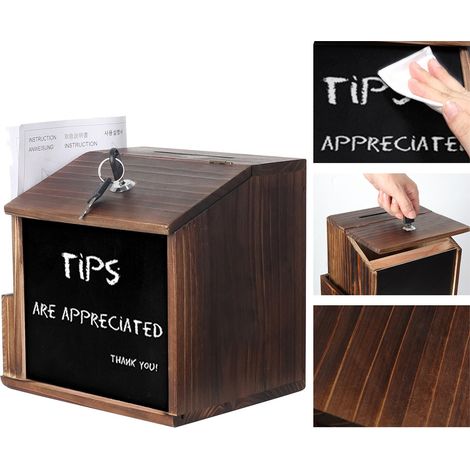 Unho – Boîte à dons murale en bois de pin 21 x 16.5 x 20 cm – Tableau noir pour messages – Urne électorale pour collecte de fonds (1/5)