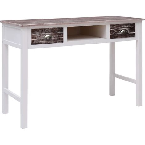 Bureau 2 tiroirs paulownia blanc et foncé Amatar (1/5)