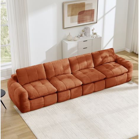 Sofá modular 4 plazas sin montaje, chenilla naranja HAVRYA (1/5)