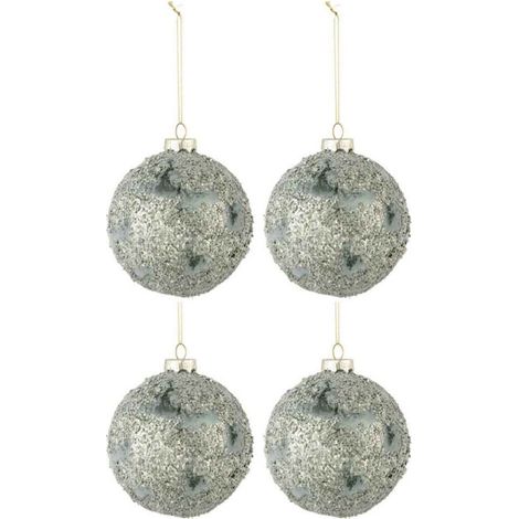 Lot de 4 Boules de Noël "Pierres" 10cm Gris & Vert (1/2)
