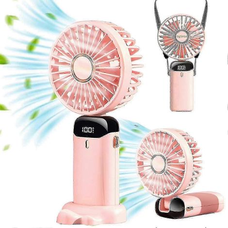 Ventilateur de poche compact, pliable et rechargeable par USB, livré avec un cordon parfumé (rose). (1/5)