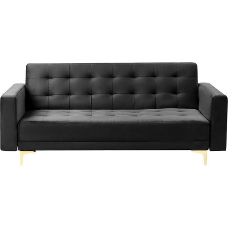Divano Letto Modulare a 3 Posti in Velluto Imbottito Color Nero Aberdeen