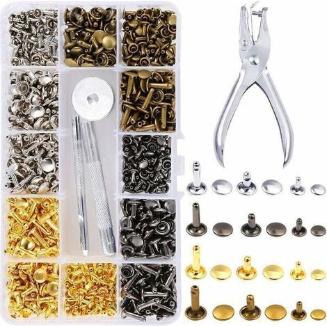 UlisemEnsemble de rivets en cuir 360, rivets à double capuchon, clous métalliques tubulaires, 3 tailles, avec perforatrice, 3 pièces et ensemble d'outils de pose pour l'artisanat du cuir, la d (1/4)