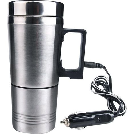 Bouteille isotherme chauffante électrique de voiture, 12 V, Avec tasse à café en acier inoxydable (1/5)