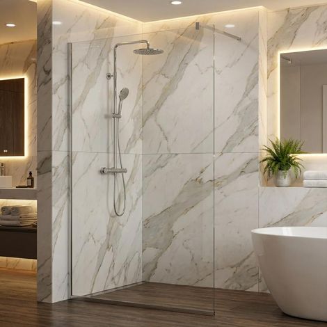 Paroi de douche à l'italienne de 80 cm, en verre transparent de 6 mm, réversible, avec profilés chromés (1/5)