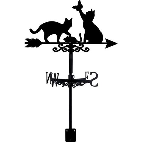 Veleta de jardín para exteriores, veleta de gato con mariposa, animal de metal, veleta para azotea, señal direccional, veleta de granja para exteriores, decoración de jardín, medidor de viento (1/4)