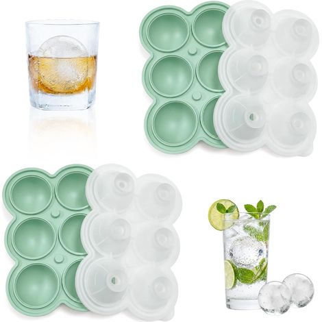 Lot de 2 Bac a Glacons Silicone, 4,5 cm Moule à Glaçons, Moule à glaçons réutilisable, idéal pour le whisky, les cocktails, le gin et le café glacé (6 Vert) (1/5)