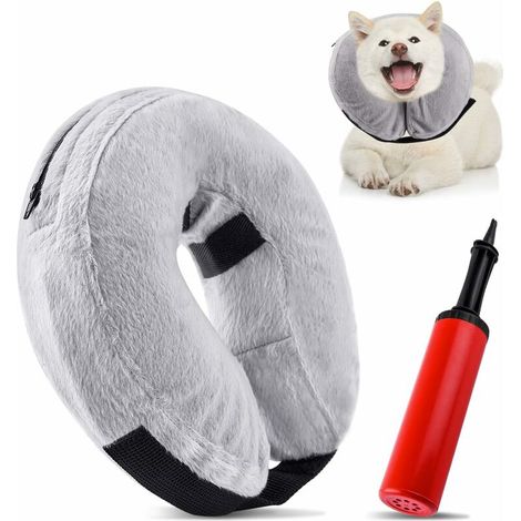 Inflatable Dog Cone Pet Protective Inflatable Collar, Pet Protection Cover Collar, Adjustable Neck Collar for Recovery co.ukom Surgery or Wounds Small Dogs Cats Soft Pet Recovery Collar (XL, Grey) (1/5)