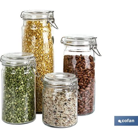 Set 4 frascos cristal+ clip acero 2100ml,1500ml,1150ml,750ml (1/3)
