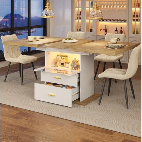 Mesa de comedor extensible 110/140 x 80 x 75 cm con LED, almacenamiento y control por App (1/5)