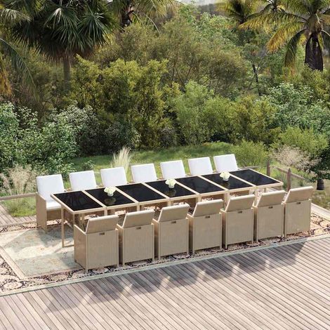 Ensemble à manger de jardin coussins 15 pcs-Salon de jardin Résine tressée Beige 118178 (1/5)