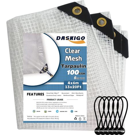 4 x 6 m en Maille renforcée Robuste et imperméable - Bâche Transparente (1/5)