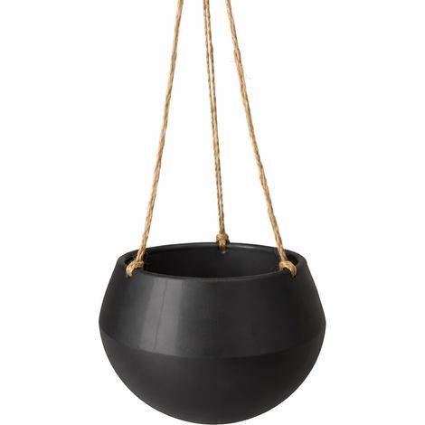 Vaso da fiori sospeso, nero, emisferico, supporto per piante da balcone