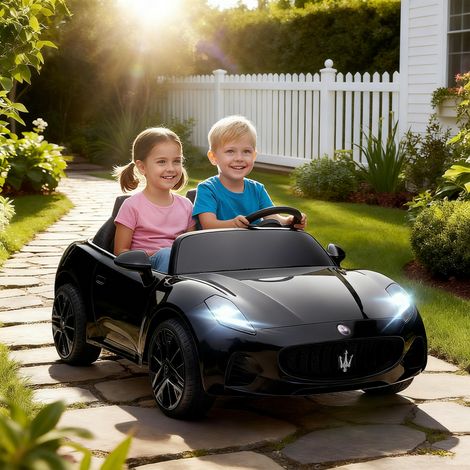 Maserati Elektroauto für Kinder, 2-Sitzer, 12V Batteriebetrieb, Fernbedienung, LED-Lichter, Musikfunktion, Schwarz (1/5)
