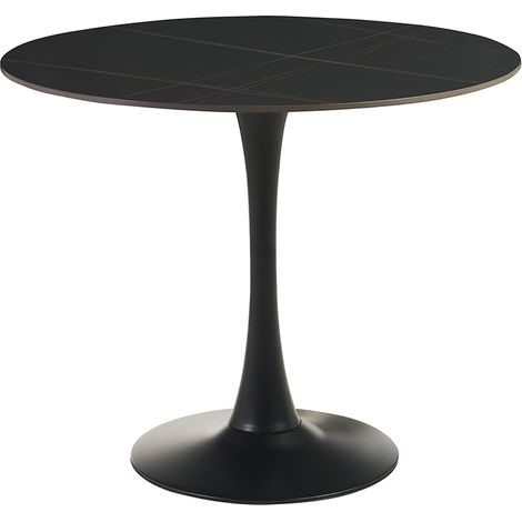 Mesa de comedor redonda de diseño en cerámica negra y metal D90 cm MALOU (1/3)