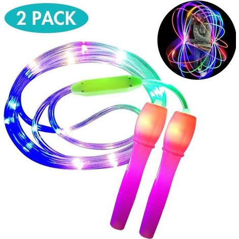 Lot de 2 cordes à sauter lumineuses à LED, longueur réglable et trois modes d'éclairage, corde à sauter rapide pour (1/5)