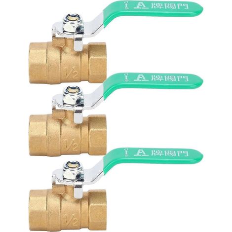 3er-Set Wasserrohr-Kugelhähne, 1/2 Zoll Doppel-Innengewinde, dickwandiges Messing, Abfluss-Absperrventil