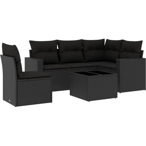 vidaXL Salon de jardin 6 pcs avec coussins noir résine tressée (1/5)