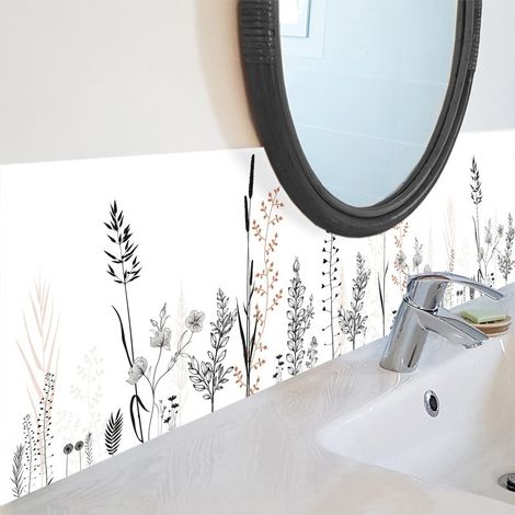 Crédence de salle de bain en Aluminium floral Noir 140x30 cm (en 2 bandeaux) - Vegetalist