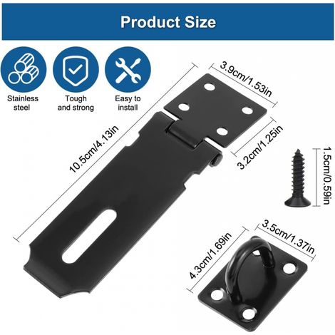 2 Loquets Cadenas Agrafe Inox 18 Vis Noir Verrou Porte (1/4)