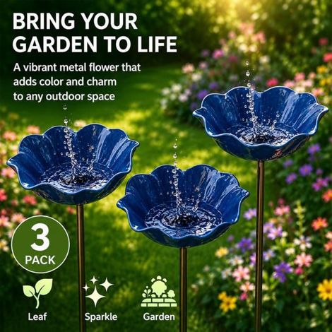 Bain Oiseaux - Vasque Jardin sur Pied - Abreuvoir et Mangeoire pour Oiseaux Abeilles Papillons - Métal Antirouille - Lot de 3 (1/5)