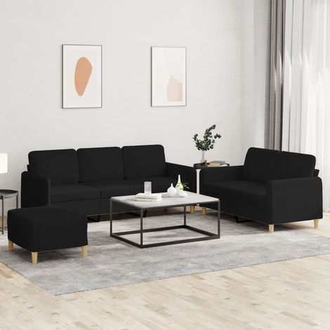 3-tlg. Sofagarnitur mit Kissen Schwarz Stoff (1/5)