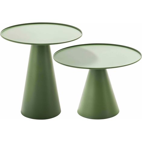 Lot de 2 tables basses de jardin rondes vert cactus (1/5)