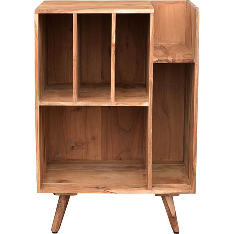 Miliboo – Meuble de rangement vinyles en acacia massif L65 x P45 x H95 cm – Design épuré – 5 niches adaptées pour disques – Montage simple (1/5)