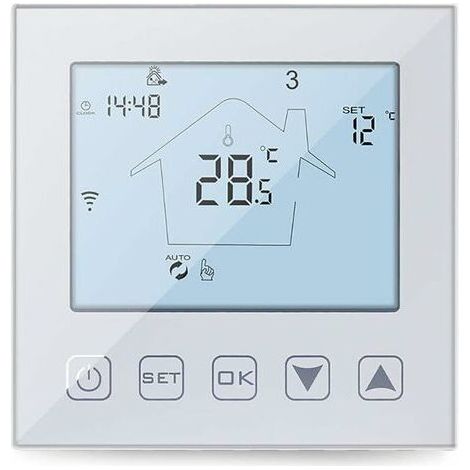 Thermostat WiFi Chauffage au Sol Eau 3A Alexa Google Assistant Compatible, Thermostat Connecté Thermostatique Plancher Chauffant à Eau Programmable Blanc (1/5)