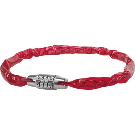 Antivol 4 chiffres 500mm vélo VTT rouge transparent chaine acier tête chromé protection plastique