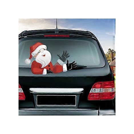Aufkleber für Heckscheibenwischer: Weihnachtsmann mit winkendem Scheibenwischer, lustiger animierter 3D-Weihnachtsaufkleber (Weihnachtsmann mit schwarzen Händen)