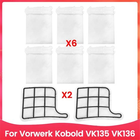 Ensemble de 8 filtres et sacs à poussière pour aspirateurs Kobold VK135 et VK136, pièces détachées-AquaForge (1/4)
