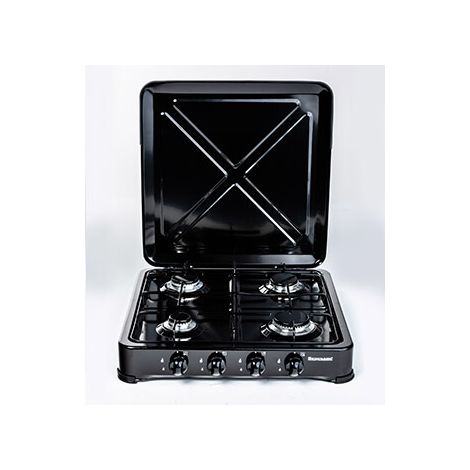 Cuisinière à gaz 4 feux – Puissance 6,46 kW – Dimensions 495 x 540 x 105 mm – Grille métallique et couvercle émaillé faciles à nettoyer – Ravanson