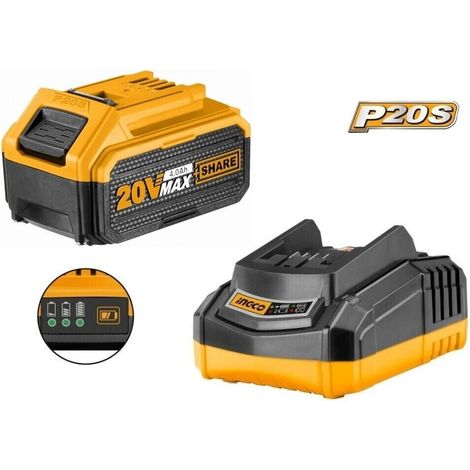 Caricabatteria + 1 Batteria a litio 20V - 4ah per elettroutensili INGCO da 20V (1/5)