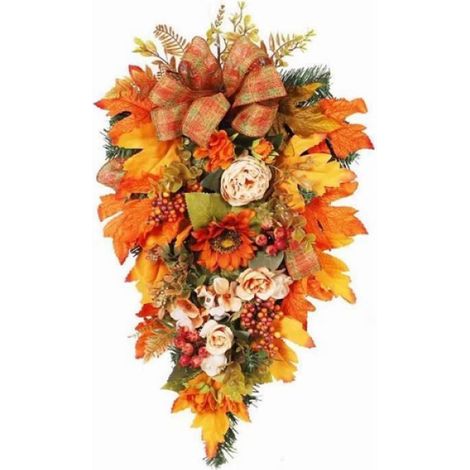 Couronne De Fleurs - Décoration Porte Automnale Avec Tournesols - 50 cm - Jaune - 1 Pièce (1/4)